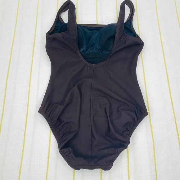 Vintage Longitude Brown and Gold Rhinestone One Piece Swimsuit Womens 8 Resort - Picture 2 of 11